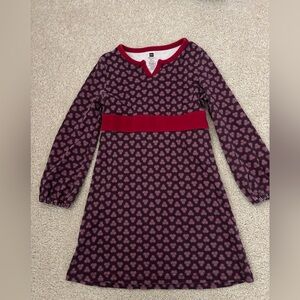 Tea collection girls plum red band long sleeve pattern dress size 7.